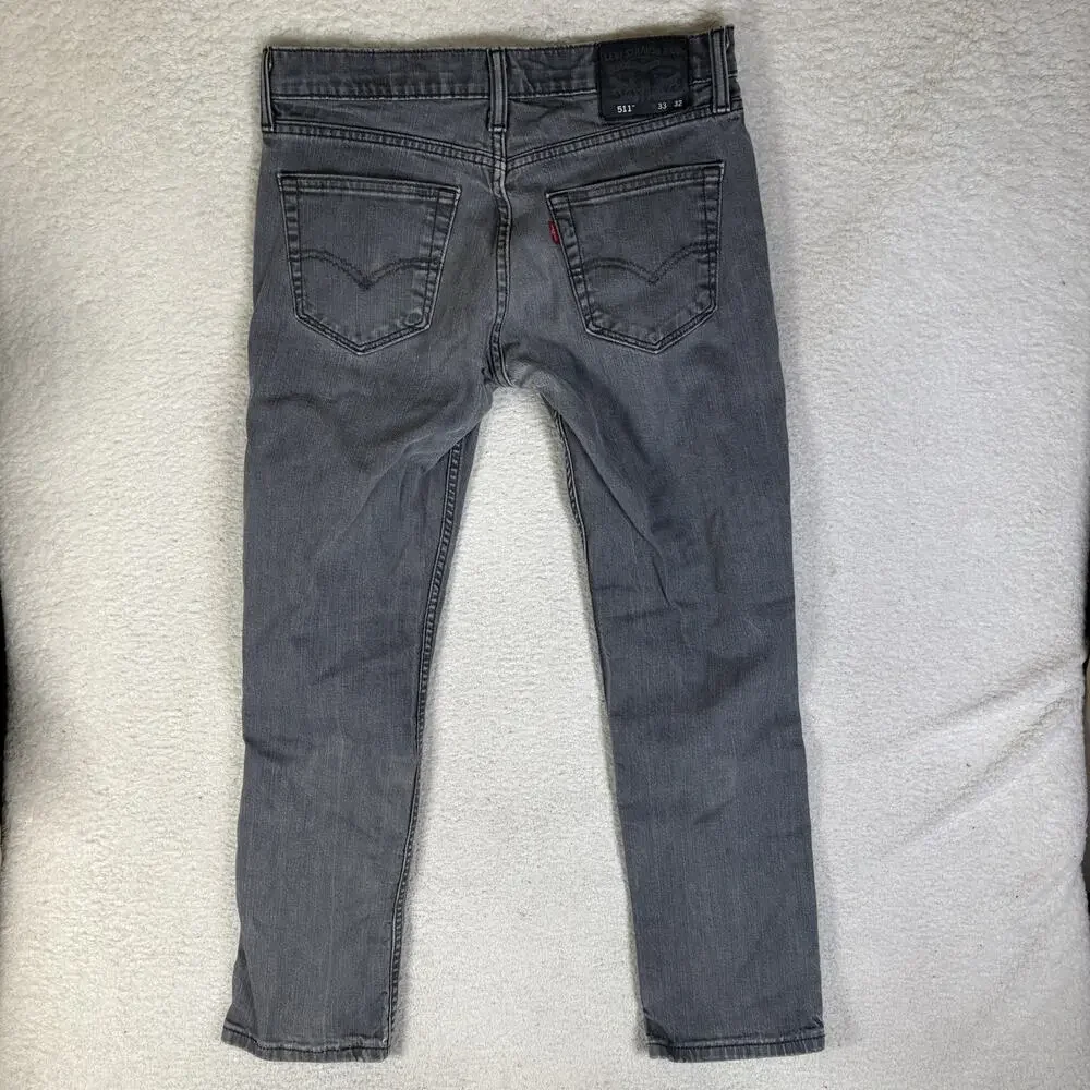 Levis 511 Jeans Mens 33x32 FITS 32x28 Gray Charcoal Wash Slim Fit Stretch Emo